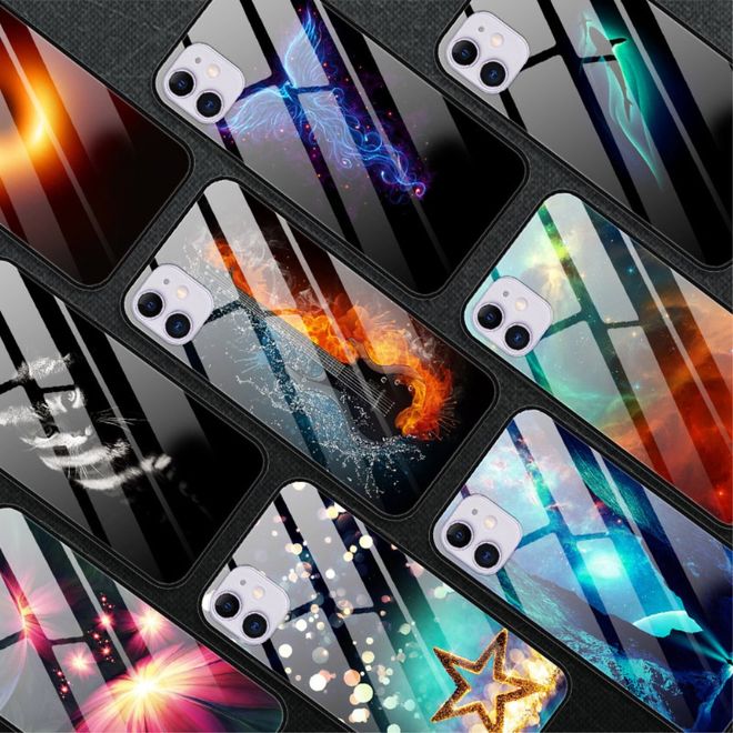 iPhone 12 mini Handyhülle - Backcover aus gehärtetem Glas - blaue Blume