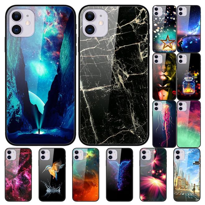 iPhone 12 mini Handyhülle - Backcover aus gehärtetem Glas - blaue Blume