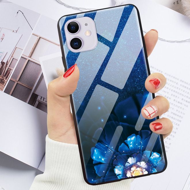 iPhone 12 / iPhone 12 Pro Phone Case - Tempered Glass Back Cover - Blue Flower