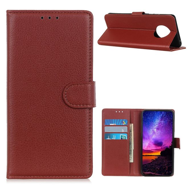 Huawei Mate 40 Pro Handy Hülle - Litchi Leder Bookcover Series - braun