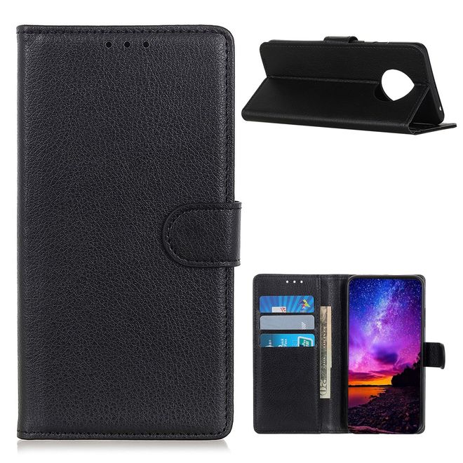 Huawei Mate 40 Handy Hülle - Litchi Leder Bookcover Series - schwarz