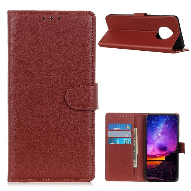 Huawei Mate 40 Handy Hülle - Litchi Leder Bookcover Series - braun