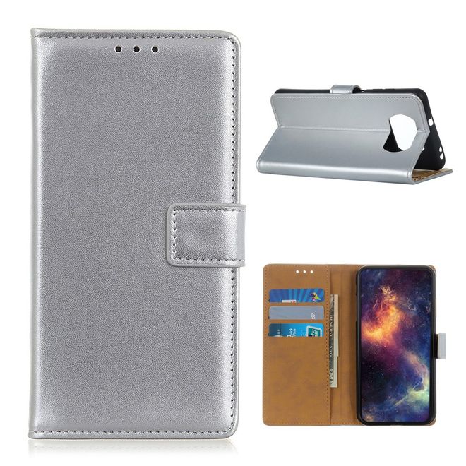Xiaomi Poco X3 Pro / X3 NFC Handy Hülle - Classic II Leder Bookcover Series - silber