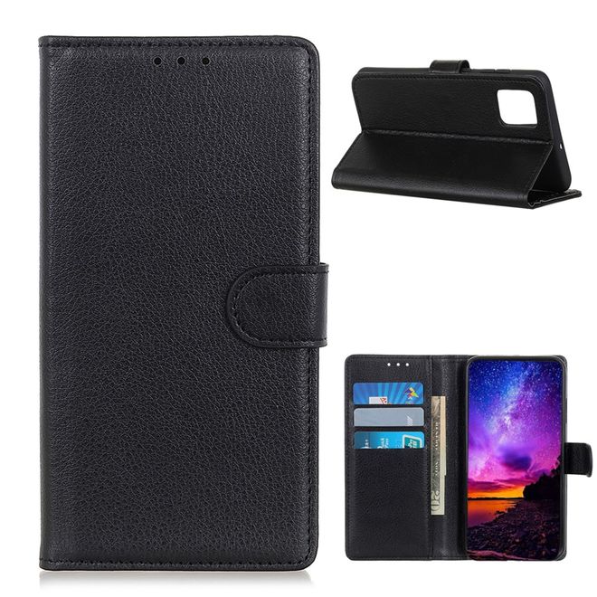 OnePlus 8T Handy Hülle - Litchi Leder Bookcover Series - schwarz