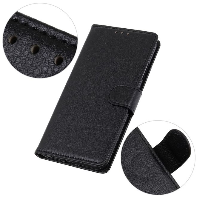 OnePlus 8T Handy Hülle - Litchi Leder Bookcover Series - schwarz