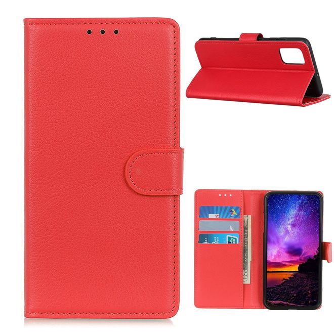 OnePlus 8T Handy Hülle - Litchi Leder Bookcover Series - rot