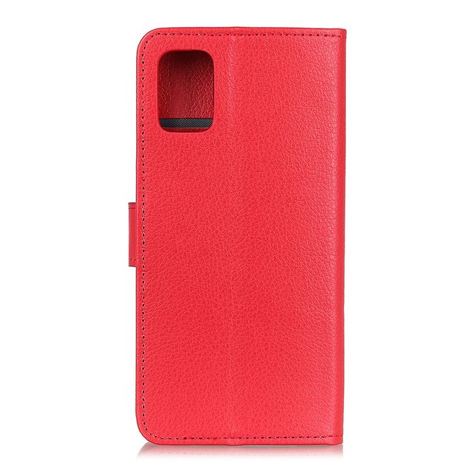 OnePlus 8T Handy Hülle - Litchi Leder Bookcover Series - rot