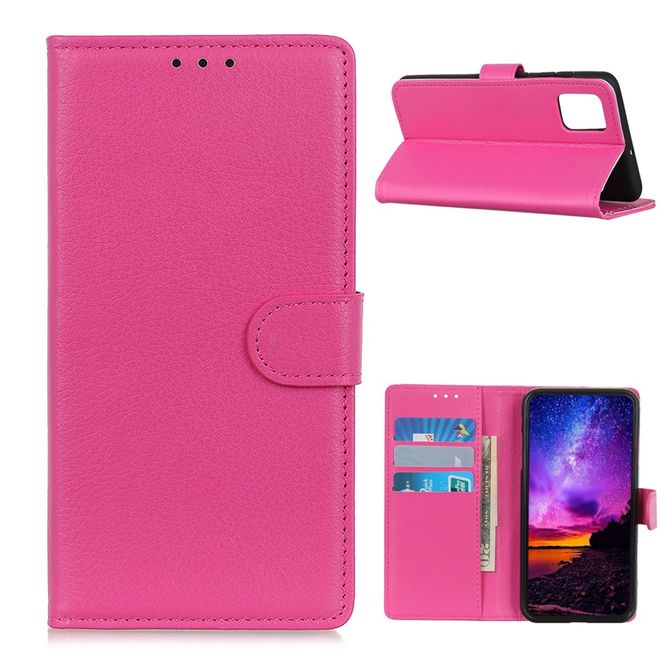 OnePlus 8T Handy Hülle - Litchi Leder Bookcover Series - rosa