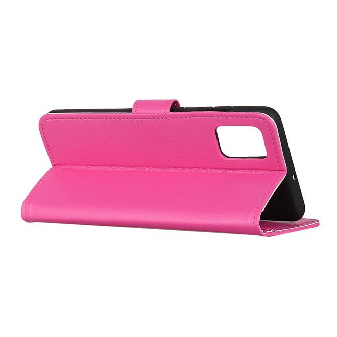 OnePlus 8T Handy Hülle - Litchi Leder Bookcover Series - rosa