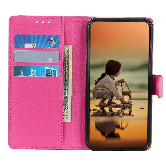 OnePlus 8T Handy Hülle - Litchi Leder Bookcover Series - rosa