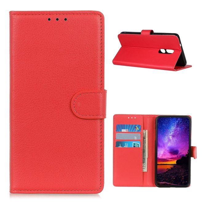 Nokia 2.4 Handy Hülle - Litchi Leder Bookcover Series - rot