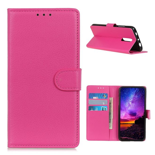 Nokia 2.4 Handy Hülle - Litchi Leder Bookcover Series - rosa