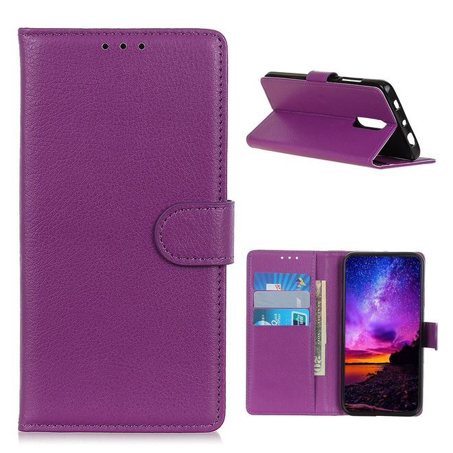 Nokia 2.4 Handy Hülle - Litchi Leder Bookcover Series - purpur