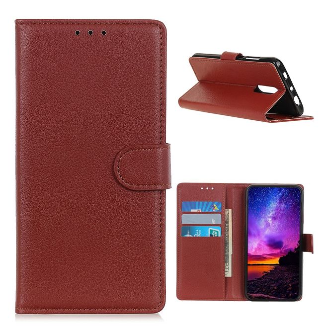 Nokia 2.4 Handy Hülle - Litchi Leder Bookcover Series - braun