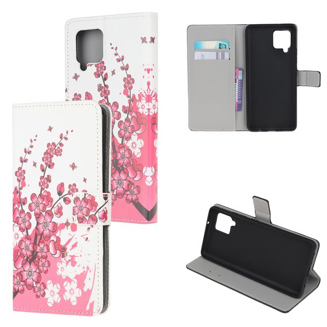Samsung Galaxy A42 5G Handy Hülle - Leder Bookcover Image Series - pinke Blumen