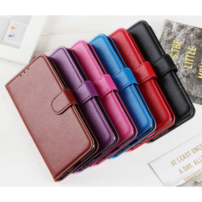 LG K22 Handy Hülle - Litchi Leder Bookcover Series - schwarz