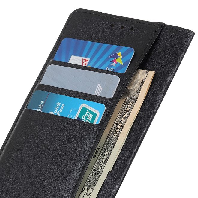 LG K22 Handy Hülle - Litchi Leder Bookcover Series - schwarz