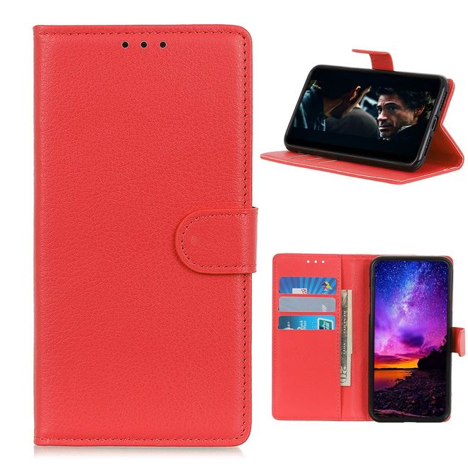LG K22 Phone Case - Litchi Leather Bookcover Series - red