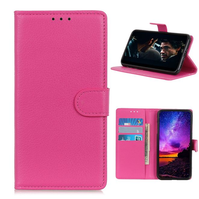 LG K22 Handy Hülle - Litchi Leder Bookcover Series - rosa