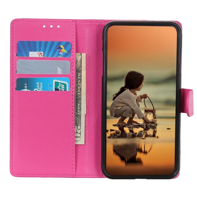 LG K22 Handy Hülle - Litchi Leder Bookcover Series - rosa