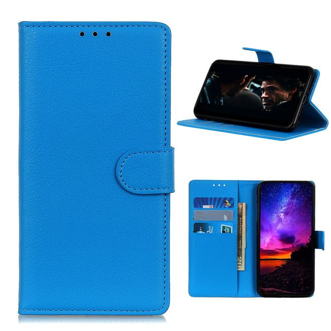 LG K22 Phone Case - Litchi Leather Bookcover Series - Blue