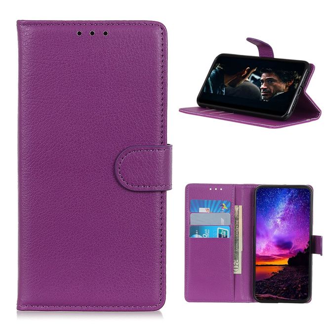 LG K22 Handy Hülle - Litchi Leder Bookcover Series - purpur