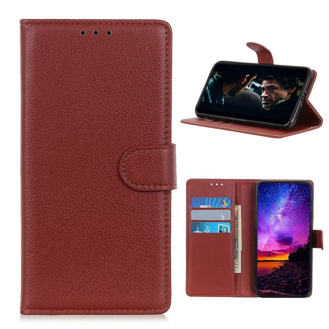 LG K22 Phone Case - Litchi Leather Bookcover Series - Brown