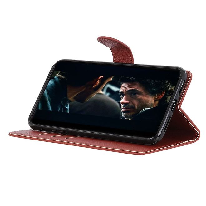 LG K22 Phone Case - Litchi Leather Bookcover Series - Brown