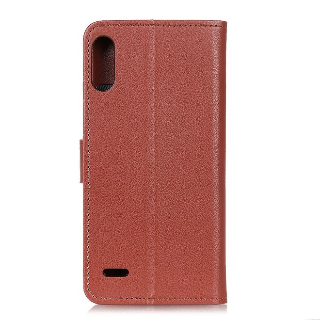 LG K22 Phone Case - Litchi Leather Bookcover Series - Brown