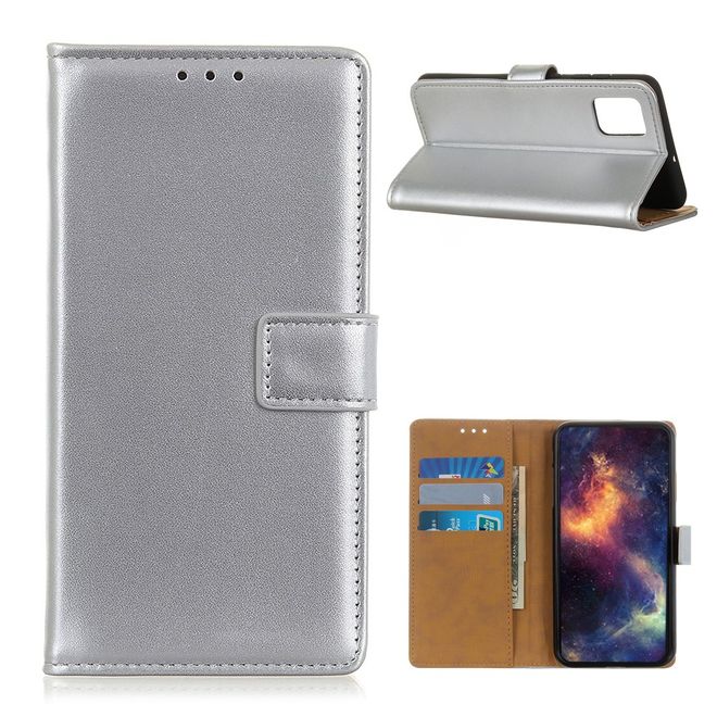 Motorola Moto G9 Plus Handy Hülle - Classic II Leder Bookcover Series - silber