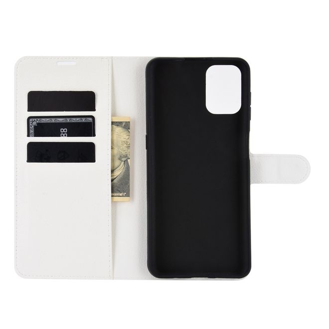 Motorola Moto G9 Plus Handy Hülle - Litchi Leder Bookcover Series - weiss