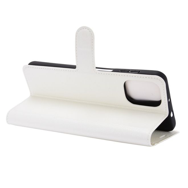 Motorola Moto G9 Plus Handy Hülle - Litchi Leder Bookcover Series - weiss