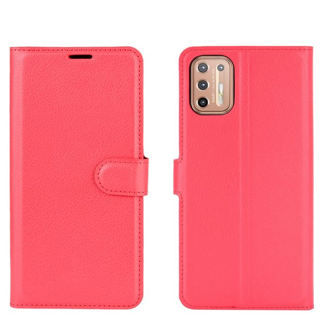 Motorola Moto G9 Plus Handy Hülle - Litchi Leder Bookcover Series - rot