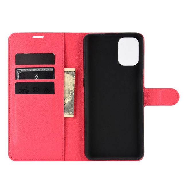 Motorola Moto G9 Plus Handy Hülle - Litchi Leder Bookcover Series - rot