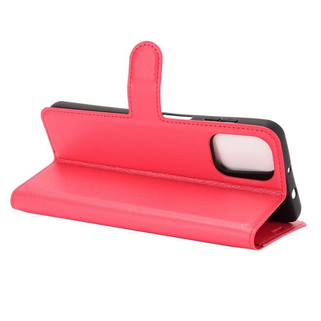 Motorola Moto G9 Plus Handy Hülle - Litchi Leder Bookcover Series - rot