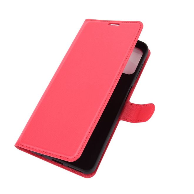 Motorola Moto G9 Plus Handy Hülle - Litchi Leder Bookcover Series - rot