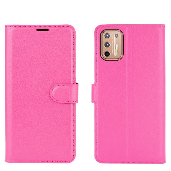 Motorola Moto G9 Plus Handy Hülle - Litchi Leder Bookcover Series - rosa