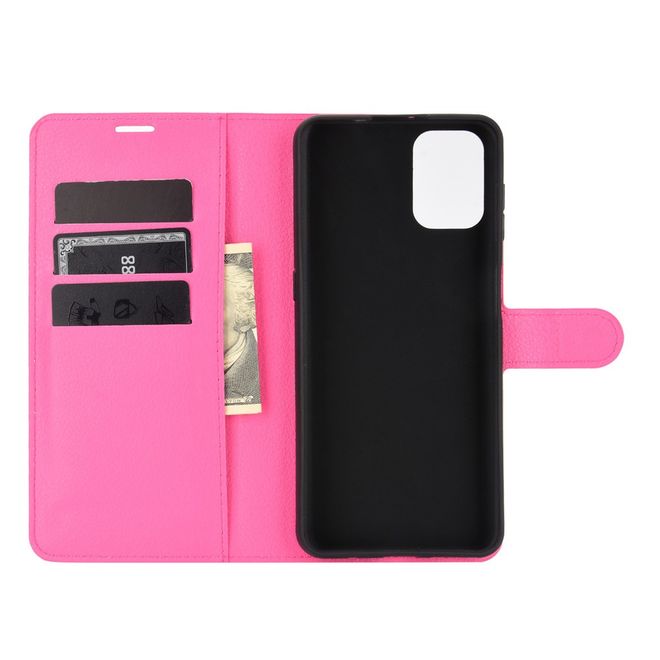 Motorola Moto G9 Plus Handy Hülle - Litchi Leder Bookcover Series - rosa