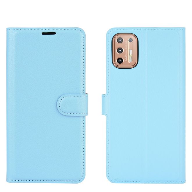 Motorola Moto G9 Plus Handy Hülle - Litchi Leder Bookcover Series - blau