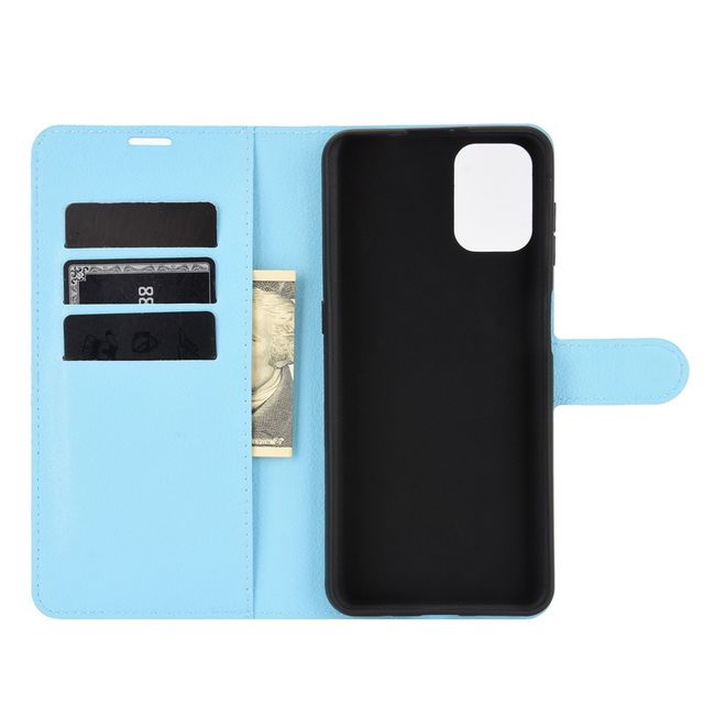 Motorola Moto G9 Plus Handy Hülle - Litchi Leder Bookcover Series - blau