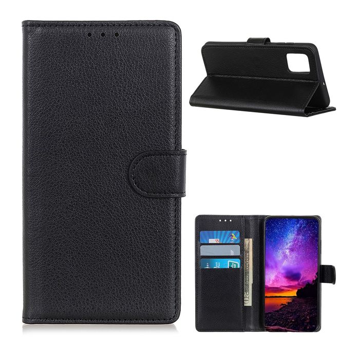 Xiaomi Mi 10T / Mi 10T Pro Handy Hülle - Litchi Leder Bookcover Series - schwarz