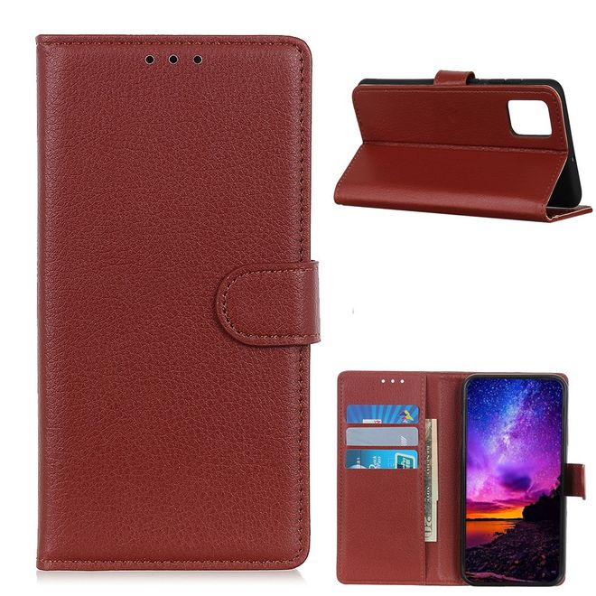 Xiaomi Mi 10T / Mi 10T Pro Handy Hülle - Litchi Leder Bookcover Series - braun