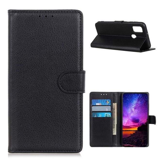 OnePlus Nord N100 Handy Hülle - Litchi Leder Bookcover Series - schwarz