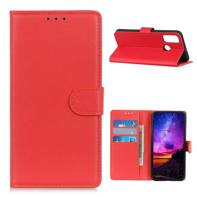 OnePlus Nord N100 Handy Hülle - Litchi Leder Bookcover Series - rot