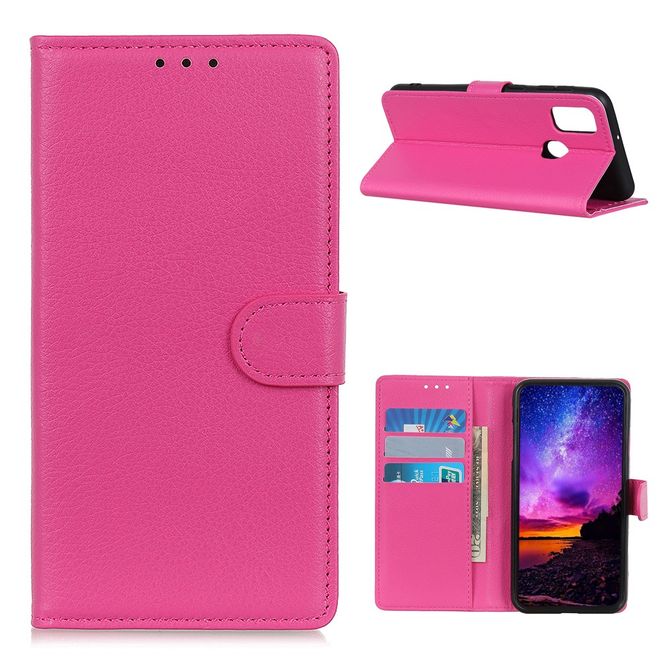 OnePlus Nord N100 Handy Hülle - Litchi Leder Bookcover Series - rosa