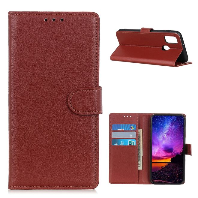 OnePlus Nord N100 Handy Hülle - Litchi Leder Bookcover Series - braun