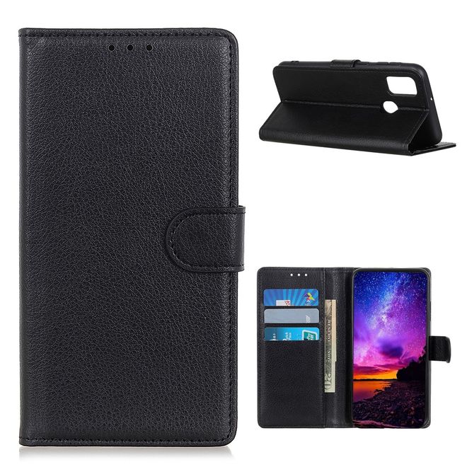 OnePlus Nord N10 5G Handy Hülle - Litchi Leder Bookcover Series - schwarz