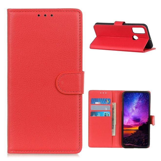 OnePlus Nord N10 5G Handy Hülle - Litchi Leder Bookcover Series - rot