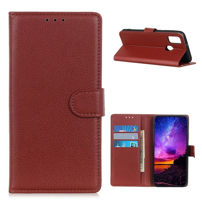 OnePlus Nord N10 5G Handy Hülle - Litchi Leder Bookcover Series - braun