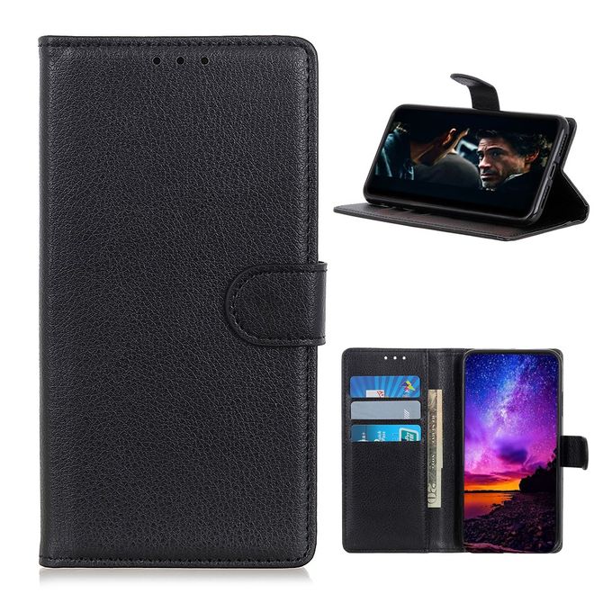Nokia 3.4 Handy Hülle - Litchi Leder Bookcover Series - schwarz